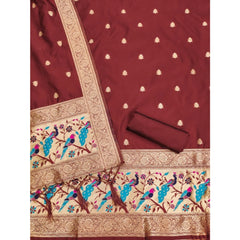 Mayawye Women's Banarasi Silk Printed Unstitched Salwar Suit Material With Dupatta (Maroon, 3Mtrs)
