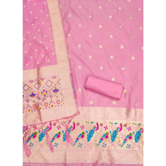 Mayawye Women's Banarasi Silk Printed Unstitched Salwar Suit Material With Dupatta (Light Pink, 3Mtrs)