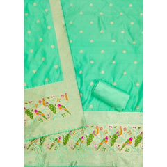 Mayawye Women's Banarasi Silk Printed Unstitched Salwar Suit Material With Dupatta (Sea Green, 3Mtrs)