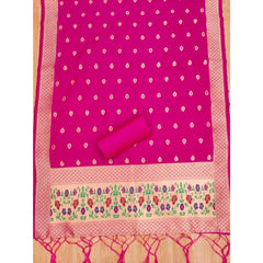 Mayawye Women's Banarasi Silk Printed Unstitched Salwar Suit Material With Dupatta (Pink, 3Mtrs)