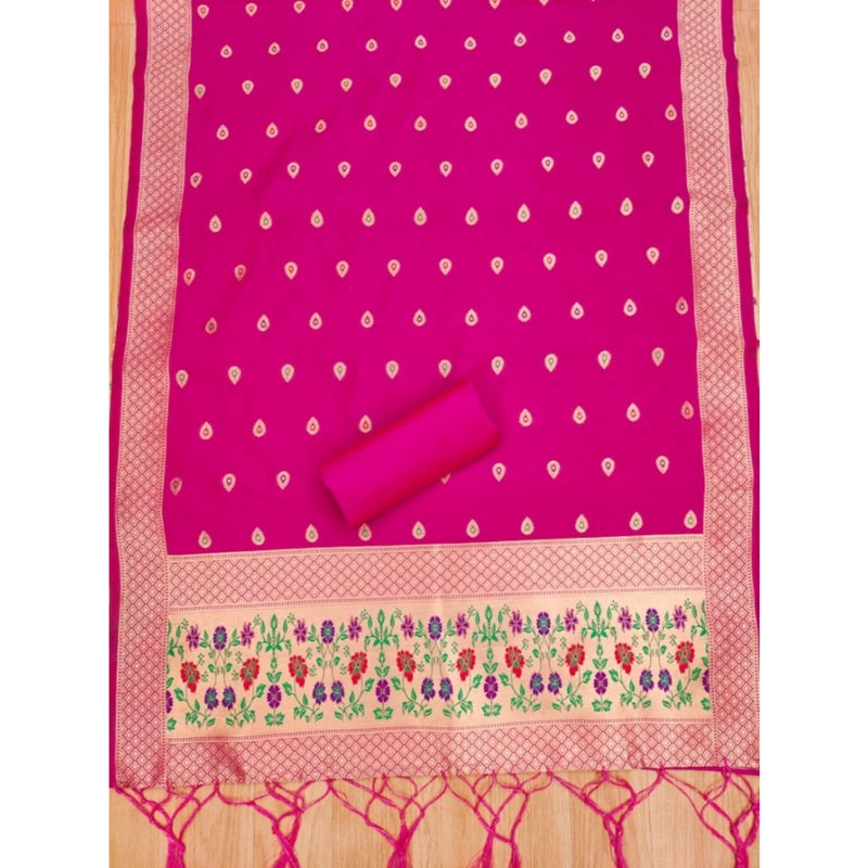 Mayawye Women's Banarasi Silk Printed Unstitched Salwar Suit Material With Dupatta (Pink, 3Mtrs)