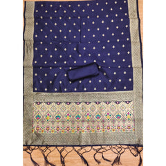 Mayawye Women's Banarasi Silk Printed Unstitched Salwar Suit Material With Dupatta (Navy Blue, 3Mtrs)