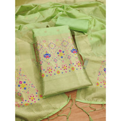 Mayawye Women's Banarasi Silk Printed Unstitched Salwar Suit Material With Dupatta (Pista, 3Mtrs)