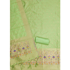 Mayawye Women's Banarasi Silk Printed Unstitched Salwar Suit Material With Dupatta (Pista, 3Mtrs)