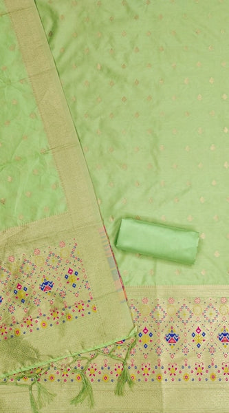 Mayawye Women's Banarasi Silk Printed Unstitched Salwar Suit Material With Dupatta (Pista, 3Mtrs)