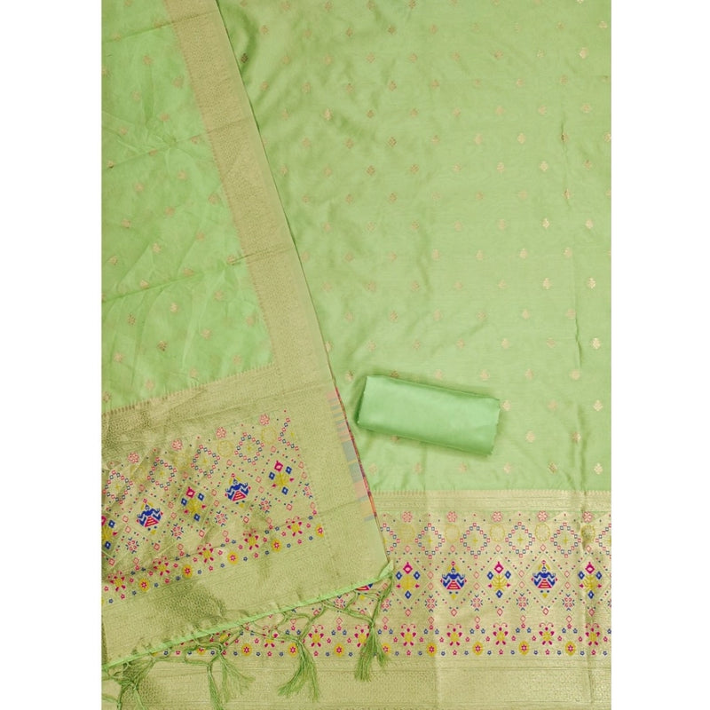 Mayawye Women's Banarasi Silk Printed Unstitched Salwar Suit Material With Dupatta (Pista, 3Mtrs)