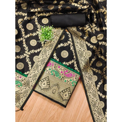 Mayawye Women's Banarasi Silk Printed Unstitched Salwar Suit Material With Dupatta (Black, 3Mtrs)
