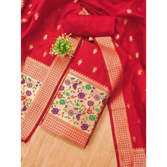 Mayawye Women's Banarasi Silk Printed Unstitched Salwar Suit Material With Dupatta (Red, 3Mtrs)