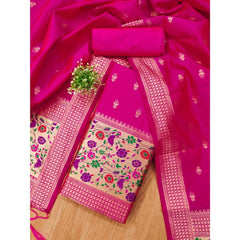 Mayawye Women's Banarasi Silk Printed Unstitched Salwar Suit Material With Dupatta (Pink, 3Mtrs)