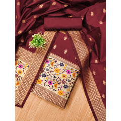 Mayawye Women's Banarasi Silk Printed Unstitched Salwar Suit Material With Dupatta (Maroon, 3Mtrs)
