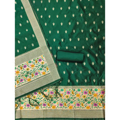 Mayawye Women's Banarasi Silk Printed Unstitched Salwar Suit Material With Dupatta (Bottle Green, 3Mtrs)