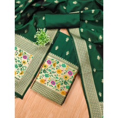 Mayawye Women's Banarasi Silk Printed Unstitched Salwar Suit Material With Dupatta (Bottle Green, 3Mtrs)