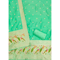 Mayawye Women's Banarasi Silk Printed Unstitched Salwar Suit Material With Dupatta (Sea Green, 3Mtrs)
