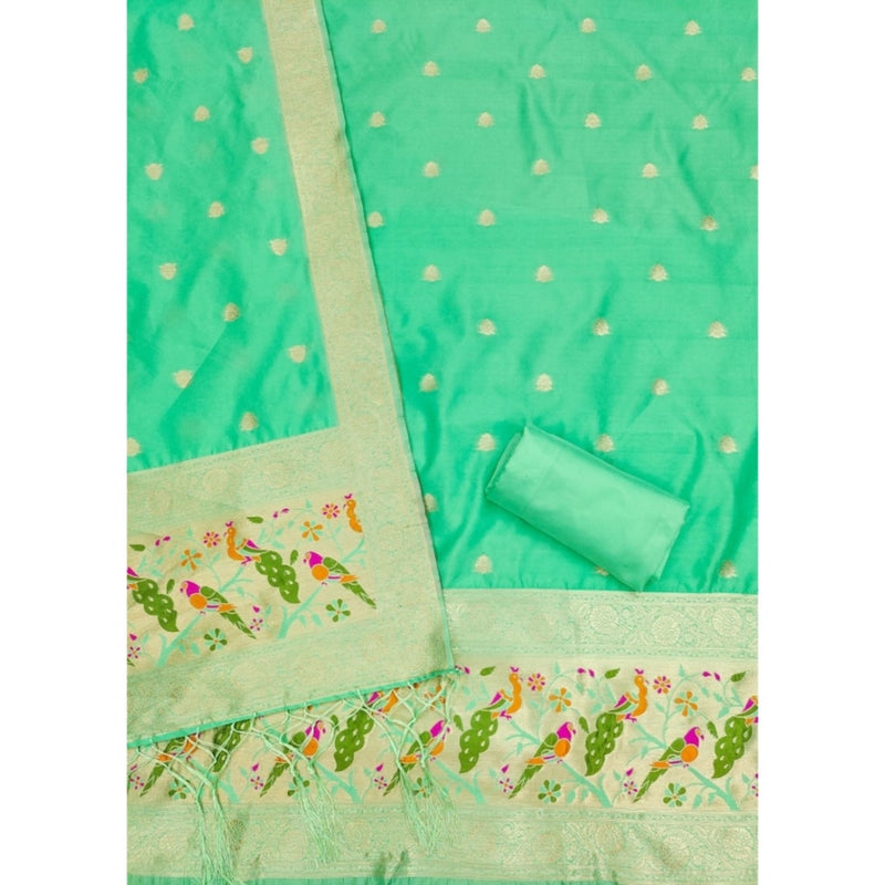 Mayawye Women's Banarasi Silk Printed Unstitched Salwar Suit Material With Dupatta (Sea Green, 3Mtrs)