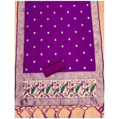 Mayawye Women's Banarasi Silk Printed Unstitched Salwar Suit Material With Dupatta (Purple, 3Mtrs)