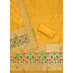 Mayawye Women's Banarasi Silk Printed Unstitched Salwar Suit Material With Dupatta (Yellow, 3Mtrs)