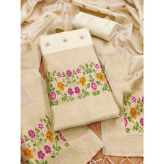 Mayawye Women's Banarasi Silk Printed Unstitched Salwar Suit Material With Dupatta (White, 3Mtrs)