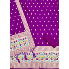 Mayawye Women's Banarasi Silk Printed Unstitched Salwar Suit Material With Dupatta (Purple, 3Mtrs)