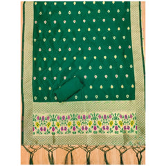 Mayawye Women's Banarasi Silk Printed Unstitched Salwar Suit Material With Dupatta (Bottle Green, 3Mtrs)