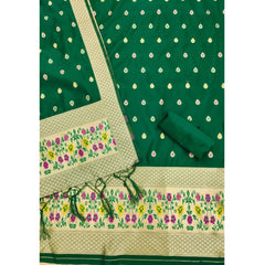 Mayawye Women's Banarasi Silk Printed Unstitched Salwar Suit Material With Dupatta (Bottle Green, 3Mtrs)