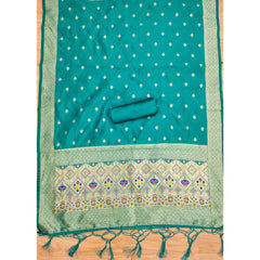 Mayawye Women's Banarasi Silk Printed Unstitched Salwar Suit Material With Dupatta (Rama, 3Mtrs)