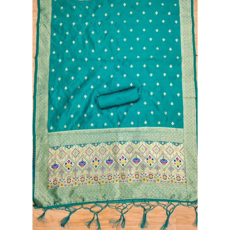 Mayawye Women's Banarasi Silk Printed Unstitched Salwar Suit Material With Dupatta (Rama, 3Mtrs)