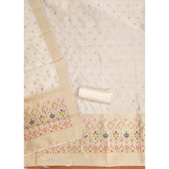 Mayawye Women's Banarasi Silk Printed Unstitched Salwar Suit Material With Dupatta (White, 3Mtrs)