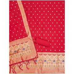 Mayawye Women's Banarasi Silk Printed Unstitched Salwar Suit Material With Dupatta (Red, 3Mtrs)