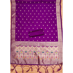 Mayawye Women's Banarasi Silk Printed Unstitched Salwar Suit Material With Dupatta (Purple, 3Mtrs)