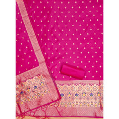 Mayawye Women's Banarasi Silk Printed Unstitched Salwar Suit Material With Dupatta (Pink, 3Mtrs)