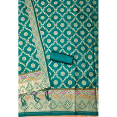 Mayawye Women's Banarasi Silk Printed Unstitched Salwar Suit Material With Dupatta (Rama, 3Mtrs)