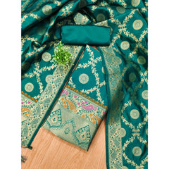 Mayawye Women's Banarasi Silk Printed Unstitched Salwar Suit Material With Dupatta (Rama, 3Mtrs)