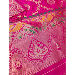Mayawye Women's Banarasi Silk Printed Unstitched Salwar Suit Material With Dupatta (Pink, 3Mtrs)