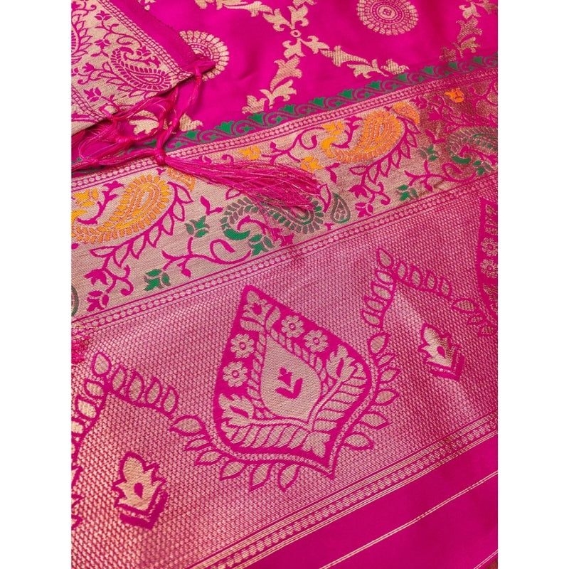 Mayawye Women's Banarasi Silk Printed Unstitched Salwar Suit Material With Dupatta (Pink, 3Mtrs)