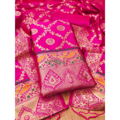 Mayawye Women's Banarasi Silk Printed Unstitched Salwar Suit Material With Dupatta (Pink, 3Mtrs)