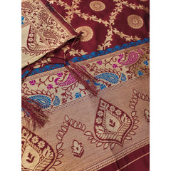 Mayawye Women's Banarasi Silk Printed Unstitched Salwar Suit Material With Dupatta (Maroon, 3Mtrs)