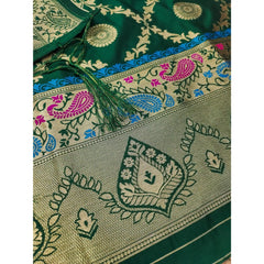 Mayawye Women's Banarasi Silk Printed Unstitched Salwar Suit Material With Dupatta (Bottle Green, 3Mtrs)