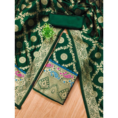 Mayawye Women's Banarasi Silk Printed Unstitched Salwar Suit Material With Dupatta (Bottle Green, 3Mtrs)