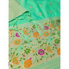 Mayawye Women's Banarasi Silk Printed Unstitched Salwar Suit Material With Dupatta (Sea Green, 3Mtrs)
