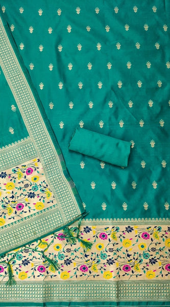 Mayawye Women's Banarasi Silk Printed Unstitched Salwar Suit Material With Dupatta (Rama, 3Mtrs)