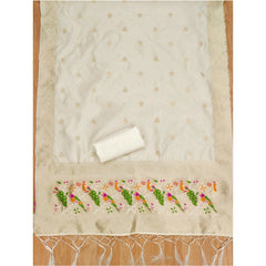 Mayawye Women's Banarasi Silk Printed Unstitched Salwar Suit Material With Dupatta (White, 3Mtrs)