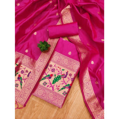 Mayawye Women's Banarasi Silk Printed Unstitched Salwar Suit Material With Dupatta (Pink, 3Mtrs)