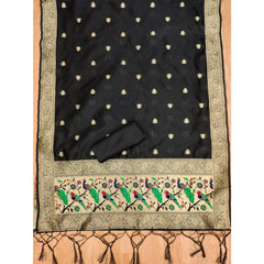 Mayawye Women's Banarasi Silk Printed Unstitched Salwar Suit Material With Dupatta (Black, 3Mtrs)