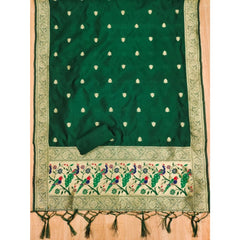 Mayawye Women's Banarasi Silk Printed Unstitched Salwar Suit Material With Dupatta (Bottle Green, 3Mtrs)