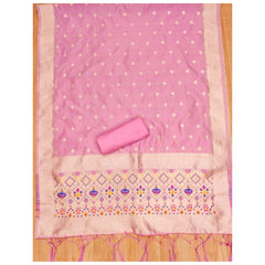 Mayawye Women's Banarasi Silk Printed Unstitched Salwar Suit Material With Dupatta (Light Pink, 3Mtrs)