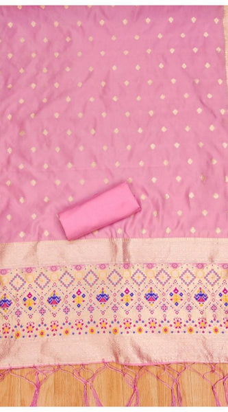 Mayawye Women's Banarasi Silk Printed Unstitched Salwar Suit Material With Dupatta (Light Pink, 3Mtrs)