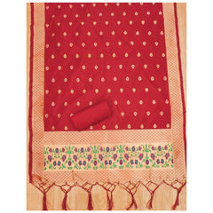 Mayawye Women's Banarasi Silk Printed Unstitched Salwar Suit Material With Dupatta (Red, 3Mtrs)