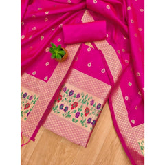 Mayawye Women's Banarasi Silk Printed Unstitched Salwar Suit Material With Dupatta (Pink, 3Mtrs)