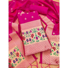 Mayawye Women's Banarasi Silk Printed Unstitched Salwar Suit Material With Dupatta (Pink, 3Mtrs)
