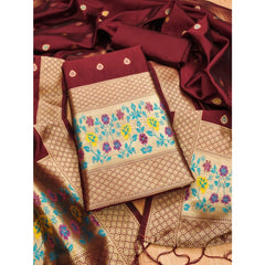 Mayawye Women's Banarasi Silk Printed Unstitched Salwar Suit Material With Dupatta (Maroon, 3Mtrs)